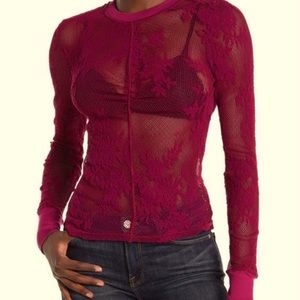 Free People Burgundy Sheer Layering Top Size XS